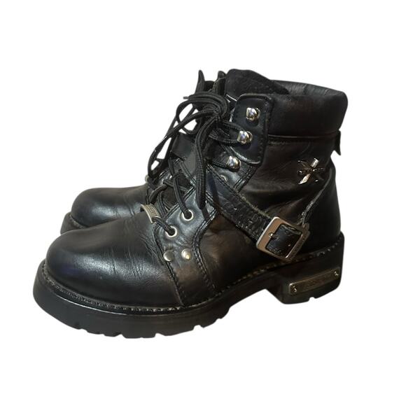Xelement Womens Ultimate Leather Steel Toe Lace-Up Motorcycle Biker Boots Sz 8 M - Picture 1 of 10